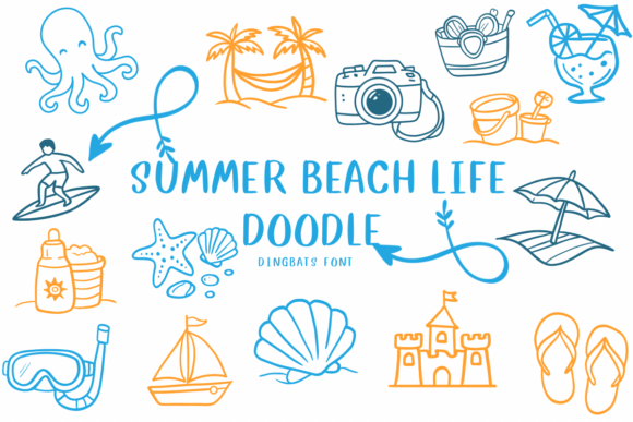 Summer Beach Life Doodle Dingbats Font for Makers
